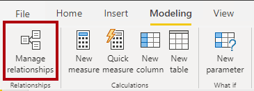 Manage Relationships option - Power BI Data Model